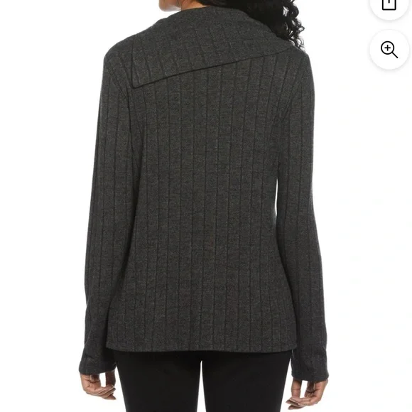 NWT- Rafaella Dark Heather Gray Cowl Neck Top Button Sweater Sz XL - Picture 2 of 12